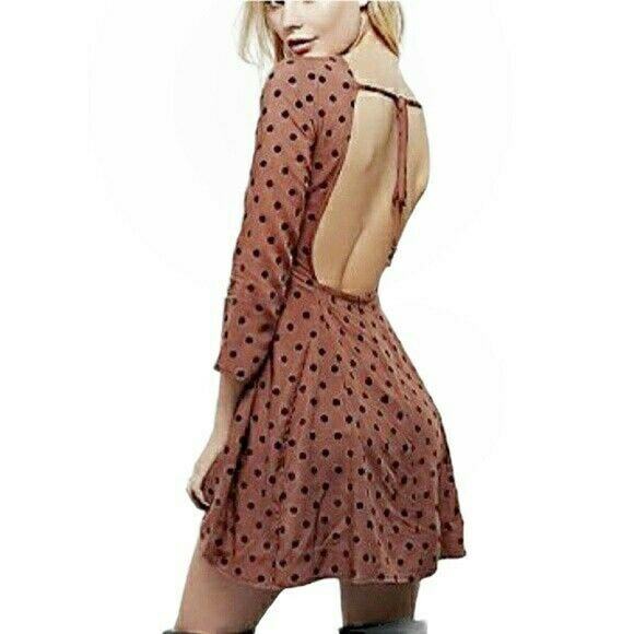 CHRISTY DAWN Fox brown polka dot open back fit & flare mini dress Size Large - Picture 6 of 6